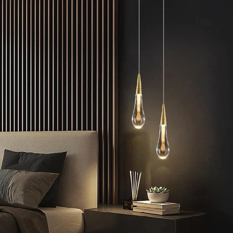 2PS Drop-shaped Crystal Pendant Lights LED Modern Glass Pendant Hanging Lamp Indoor Lighting for Bedroom Living Room Bar