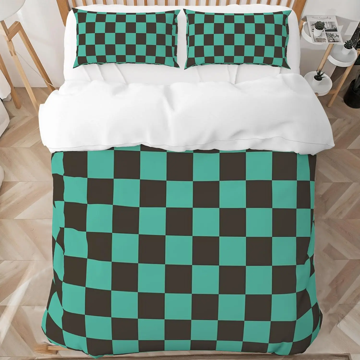 

Anime Bedding Set Queen Size Green With 2 Pillowcases Cartoon Print Comforter Cover For Teens