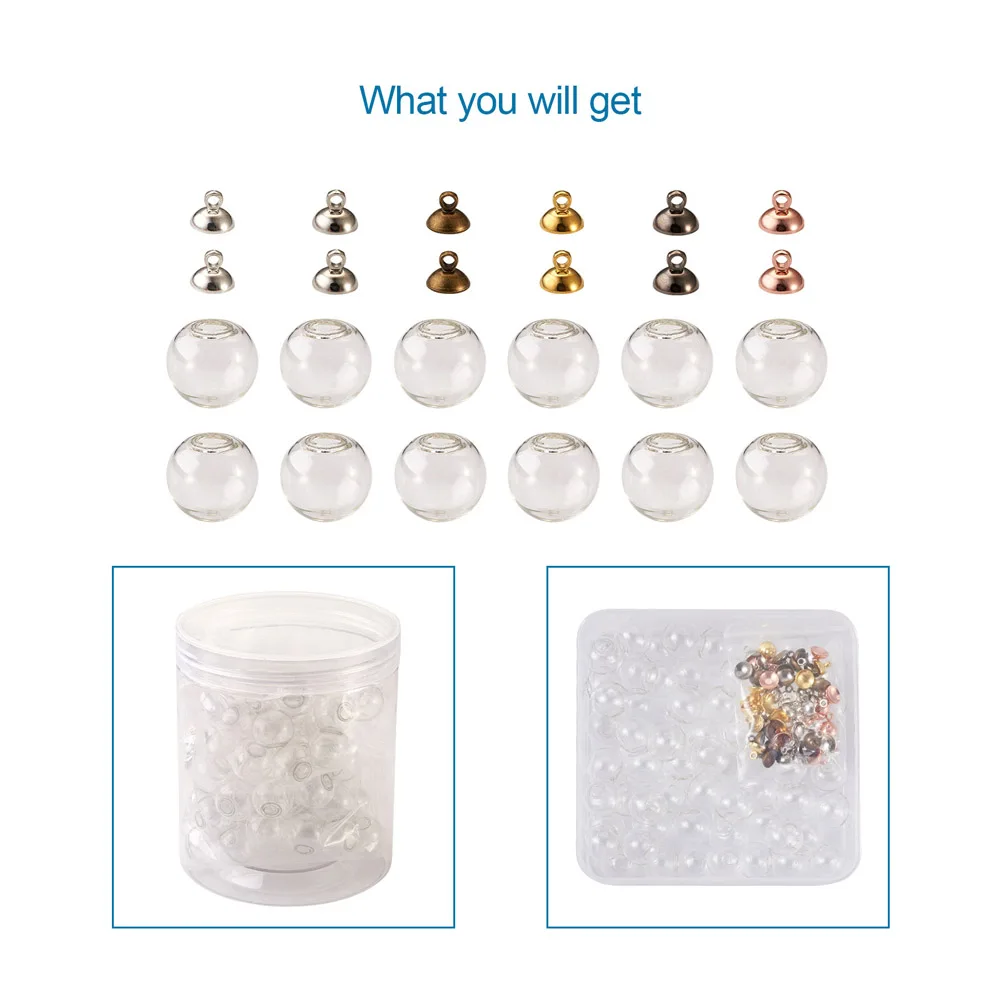 60Pcs/box Clear Glass Bottle Charms Mini Globe Ball Empty Bottles Pendant with Cap Bail For Jewelry Making DIY Earring Necklace image 2