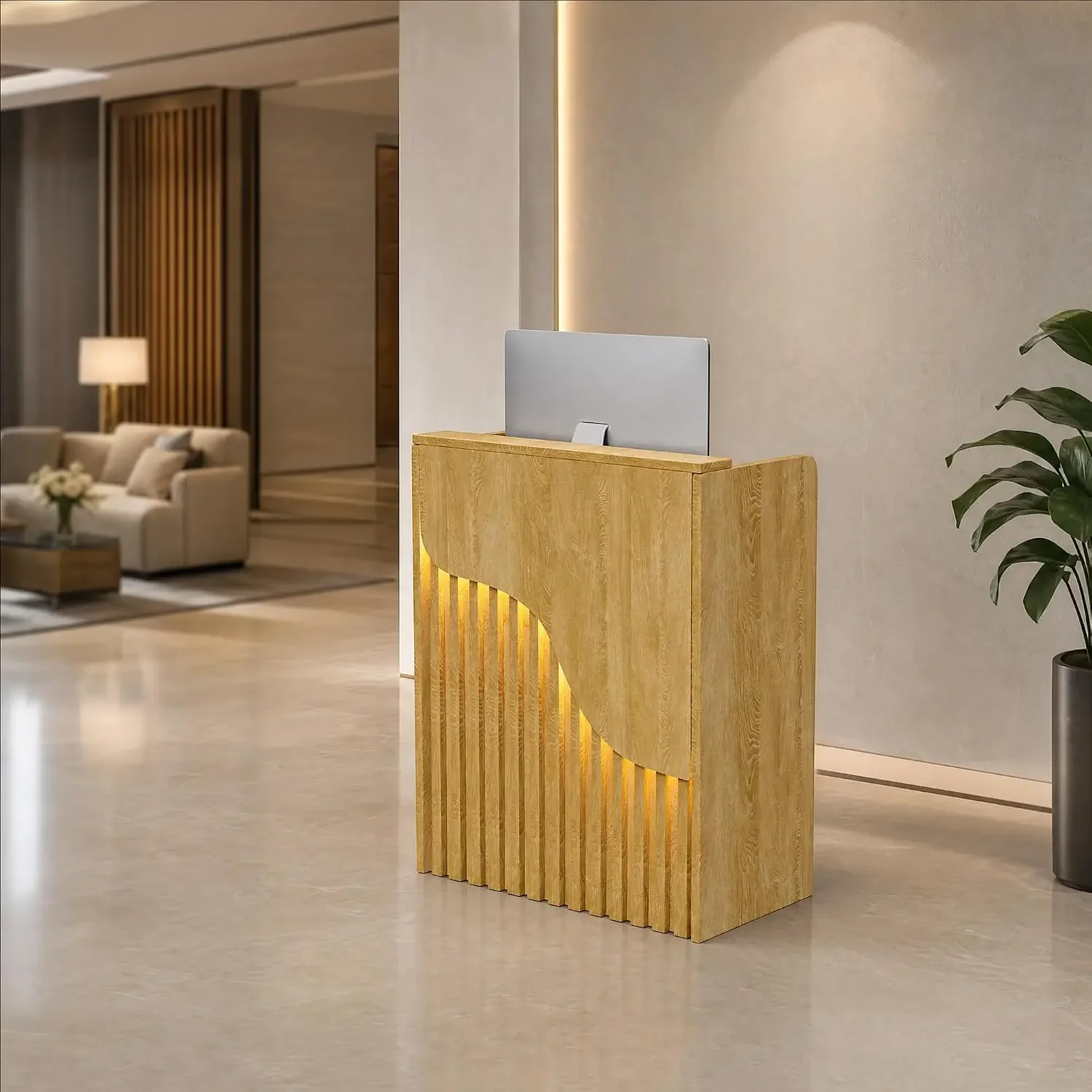 Mobile Reception Desk with Led Light,23.6 Inch Modern Front Reception Room Tables Counter Lockable Drawers, Privacy Receptionist