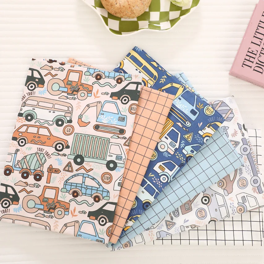 New Cartoon Car Excavator Printed Cotton Fabric For Sewing Craft Cloth Quilting Baby Dress Tecido Diy Patchwork Handmade Tissu