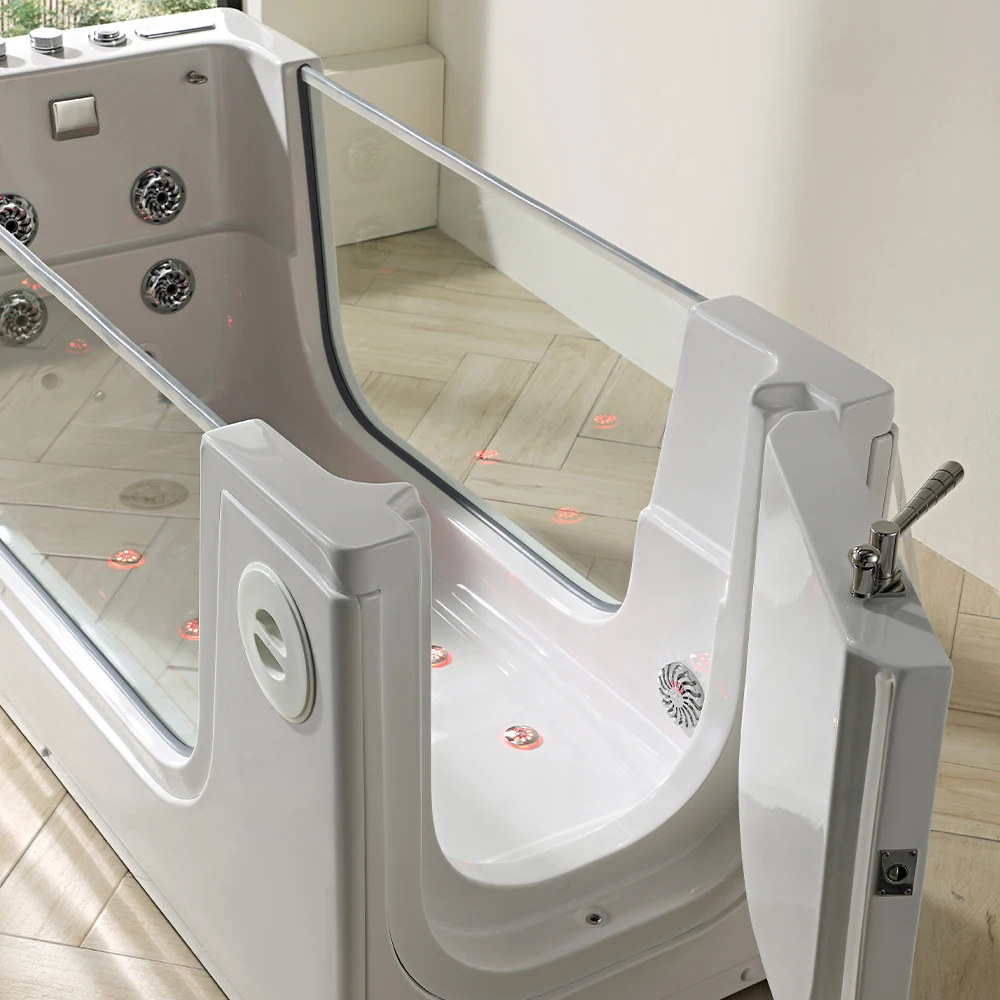Modern Free Standing Acrylic Pet Bathtub  White Rectangle Design with Drainer Includes Faucet for Pets Use