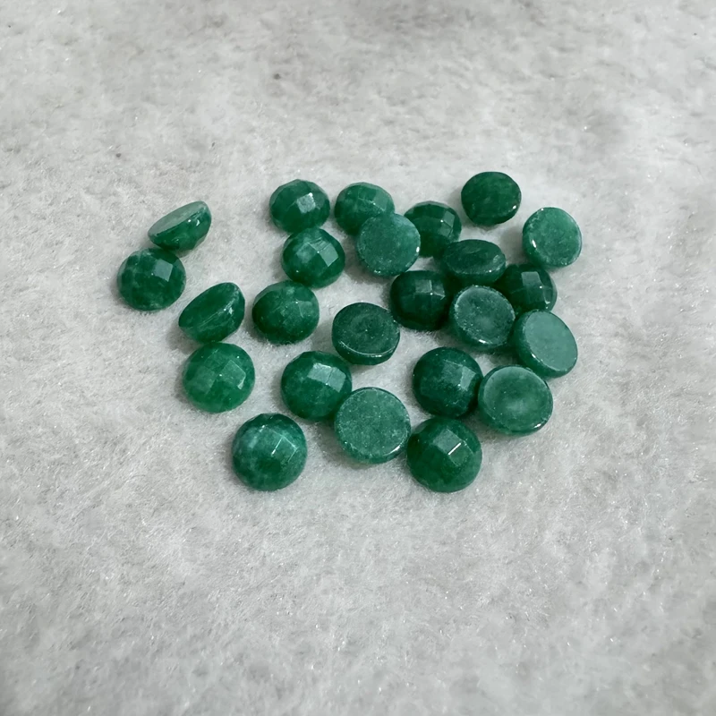 Wholesale 5pcs Natural Green Jade 8mm Faceted Round Gemstone Jewelry Cabochon Ring Face For Jewelry DIY