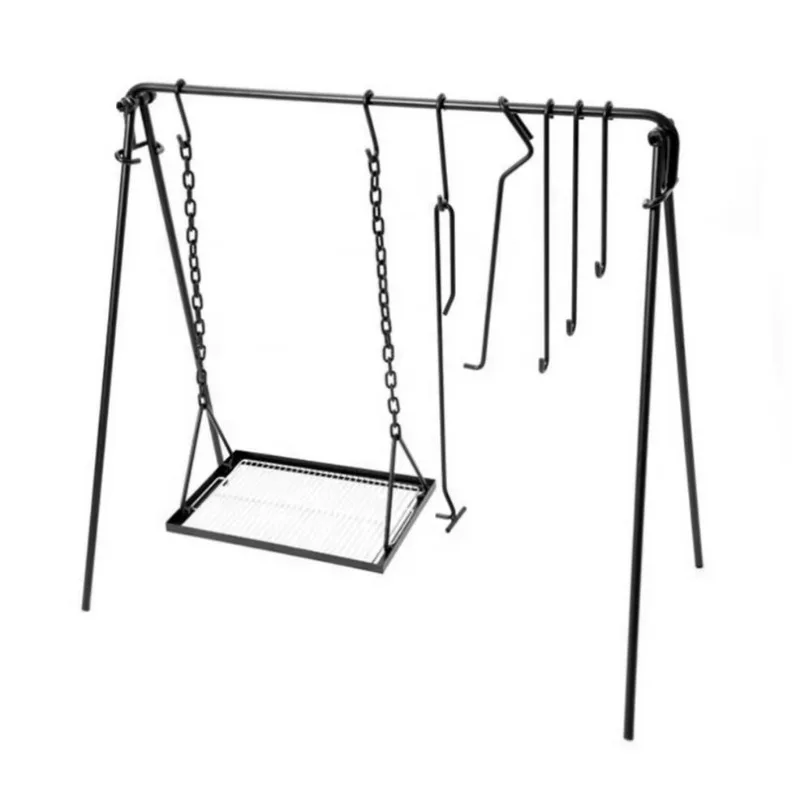 Outdoor Camping Hanging Rack Pot Stand Adjustable BBQ Grilling Tripod Campfire Pot Stand Grilling Plate