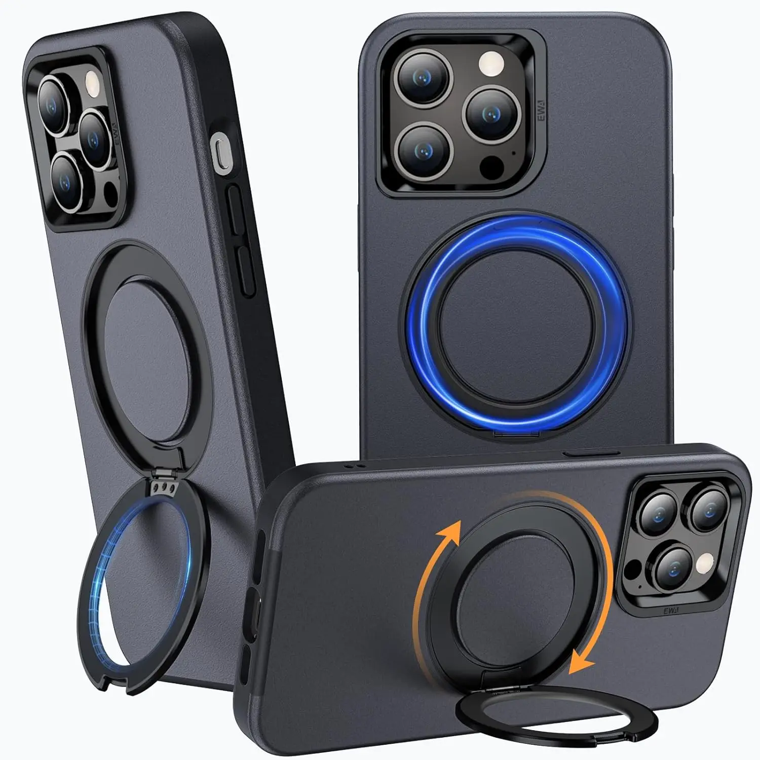 

EWA Magnetic Ostand for iPhone 15 Pro Case [Compatible with Magsafe] with 360°Adjustable Stand， Wireless Charging Compatible