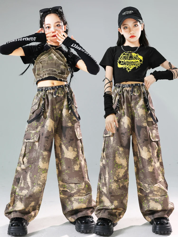 Mädchen Pailletten Ernte Hoodies Street Dance Tarnung Cargo hose Kinder Hip Hop Jazz Kleidung setzt Kinder Streetwear K-Pop Kostüme – Detail 4