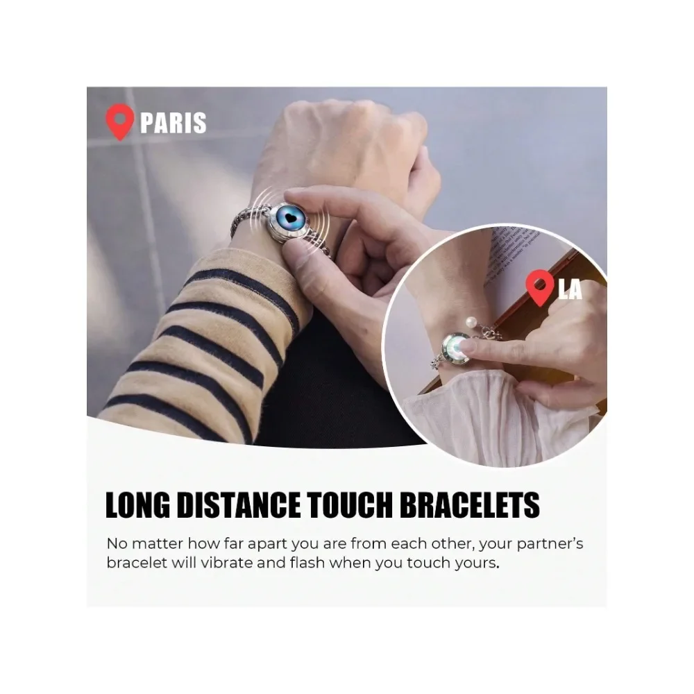 T O T W O O SoulMate Long Distance Touch Bracelet For Couples, Vibration & Light Up For Love Couples Bracelets