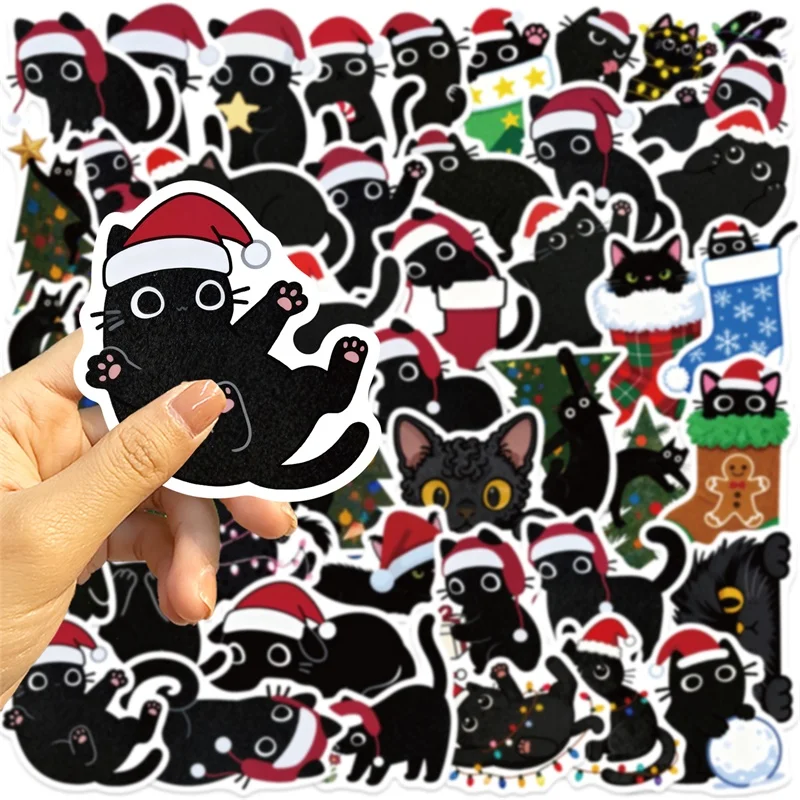 10/30/50PCS Kawaii Kerst Zwarte Kat PVC Sticky Sticker Esthetische DIY kinderen Decoratie Scrapbooking schoolbenodigdheden