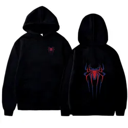 2024 New Men's Hoodie Street Fashion Deep Red Spider Print Sweatshirt Brushed Fleece Women's Casual Fun Loose Hoodie Men's Wear