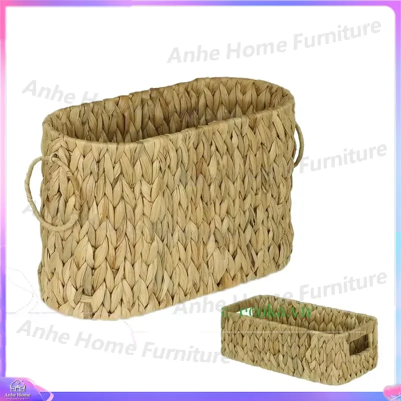 Natural Water Hyacinth Storage Basket Handmade Woven Organizer for Bathroom Toilet Paper Kitchen Sundries Plant Pot Holder