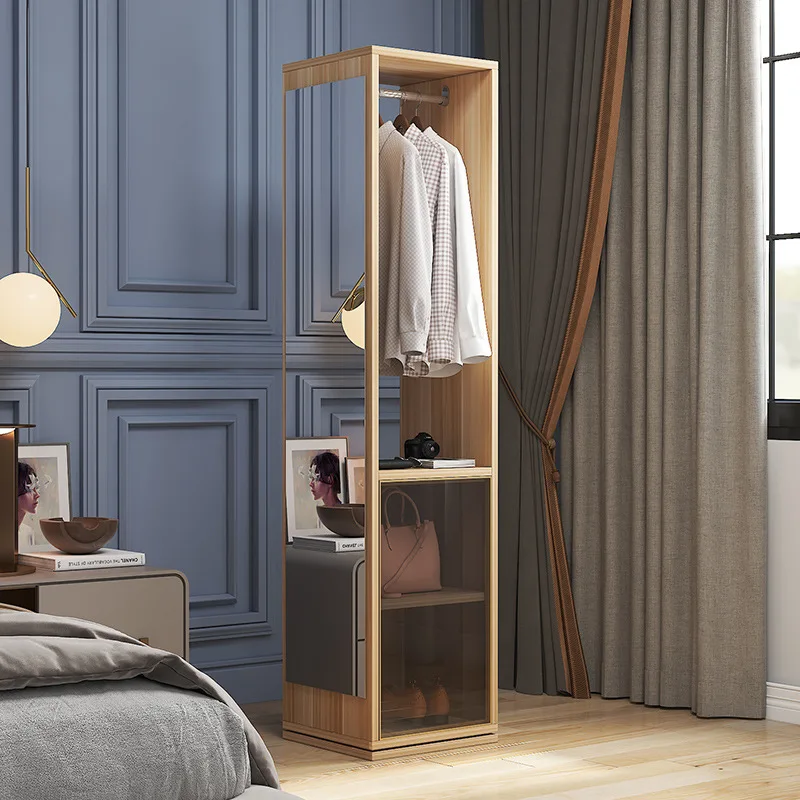 Full body mirror, dressing floor mirror, home bedroom fitting mirror, ins wind rotation, multi-layer with hanger mirror cabinet