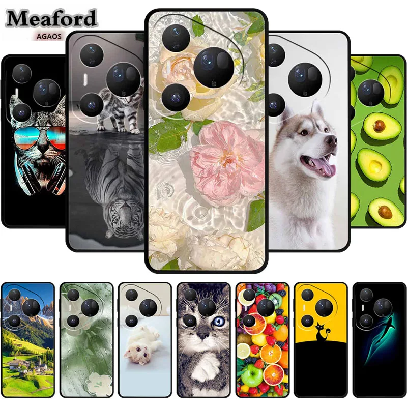 

Чехол для Huawei Pura 80 Pro Plus, силиконовый чехол из ТПУ для Pura80 pro + 80 Ultra Para, черная задняя часть, мягкая защита, мультяшная капа