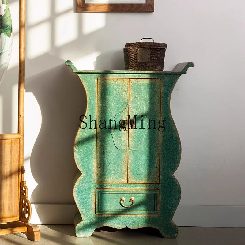 SM quaint furniture Chinese solid wood entrance cabinet antique paint old foyer decoration cabinet