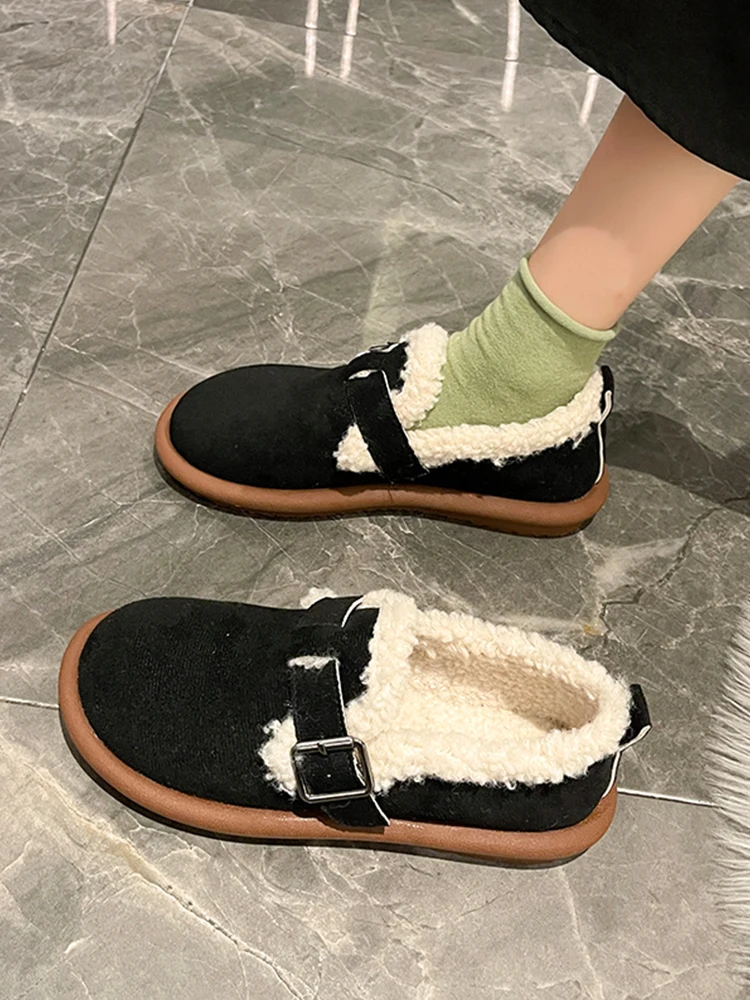 Mokasyny futrzane buty kobieta mieszkania Casual damskie trampki okrągłe Toe Slip-on sukienka mokasyny zimowe Slip On nowy Retro wypoczynek