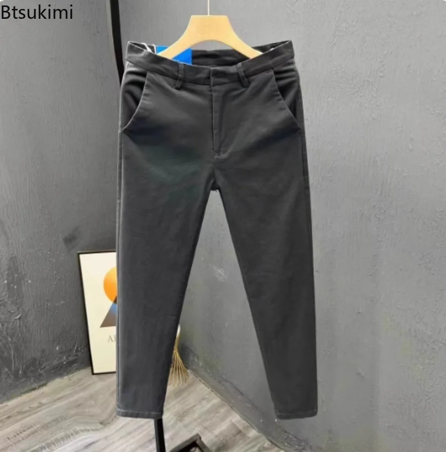 New 2025 Men's Cotton Elastic Casual Trousers Spring and Autumn Slim Fit Business Formal Pants High-end Comfortable Tenths Pants