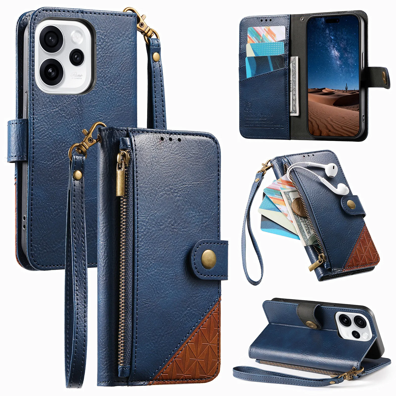 Leather Wallet Flip Case for Motorola Edge 70 60 50 40 30 Fusion Pro Neo 2025 2024 5G Phone Cover Detachable Wrist Strap view 2