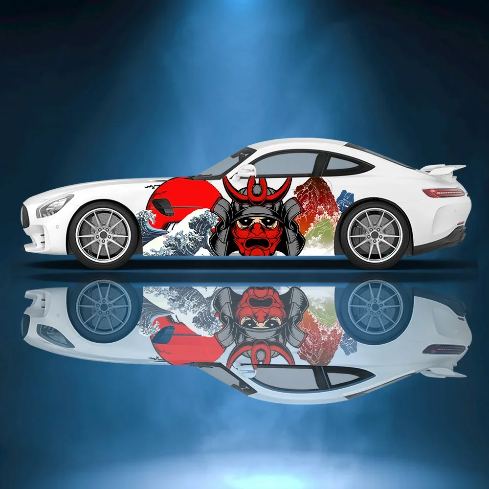 Japanese Wave Samurai Mask Decoration Car Side Sticker Vinyl Self-adhesive Paper Motorsport Paint Decal Suitable for Truck Suv