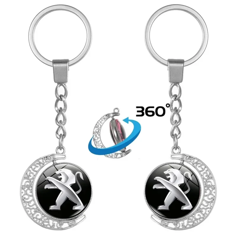 Creative Rotating Moon Car Keyrings Key Chain for Peugeot Logo 108 207 208 301 306 308 407 408 508 2008 3008 4008 5008 Keychain