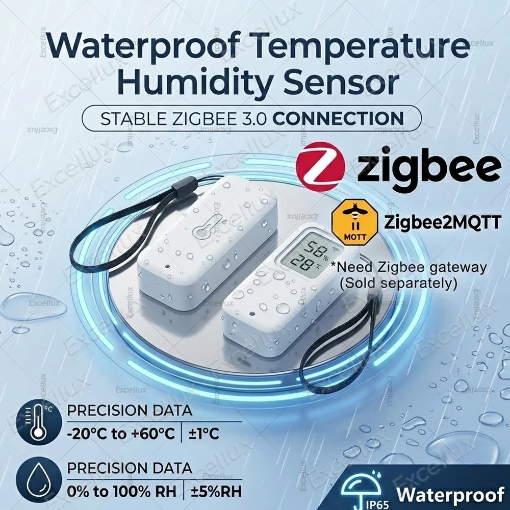 Zigbee Temperature Humidity Sensor IP65 Waterproof Indoor Outdoor Temperature Sensor Smart Home Automation Support Zigbee2QMTT