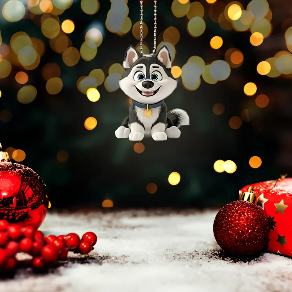 Breloczek z akrylu z uroczym szczeniakiem husky w stylu 2D, uniwersalny dodatek do zawieszenia na lusterku samochodowym, plecaku, na święta, imprezę, jako prezent i dekoracja.