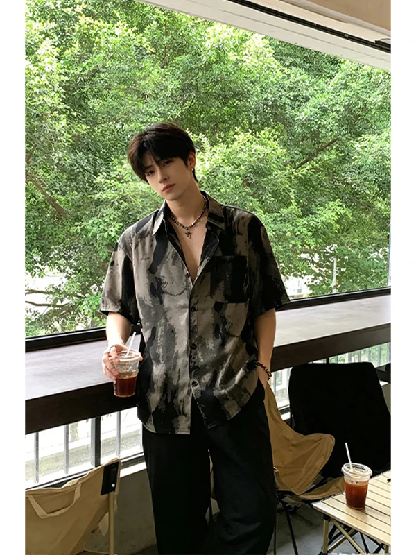 

Men's Ice Silk Shirt Summer Thin Short Sleeve Dyed Design Quick Dry Casual Style Polyester Fiber Regular Length Open Cardigan