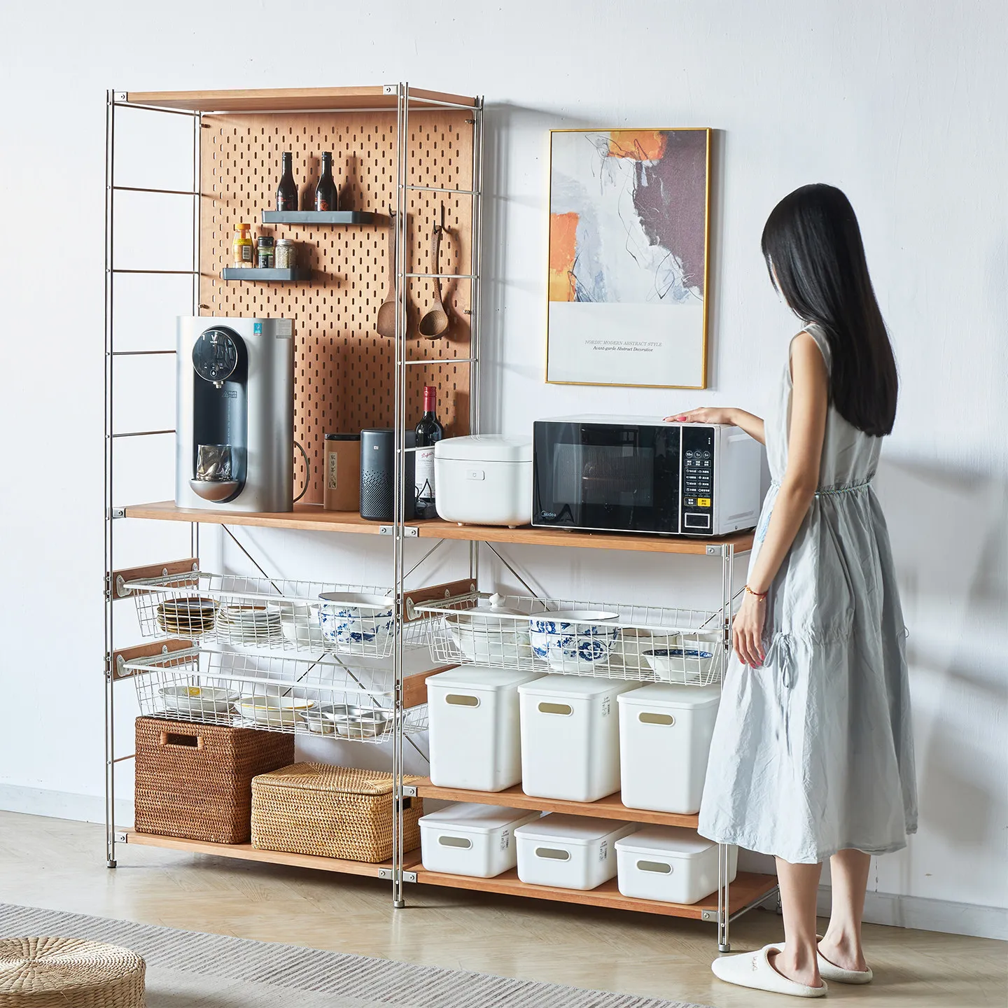 

Hxl storage rack kitchen stainless steel solid wood storage rack floor-standing sideboard rack