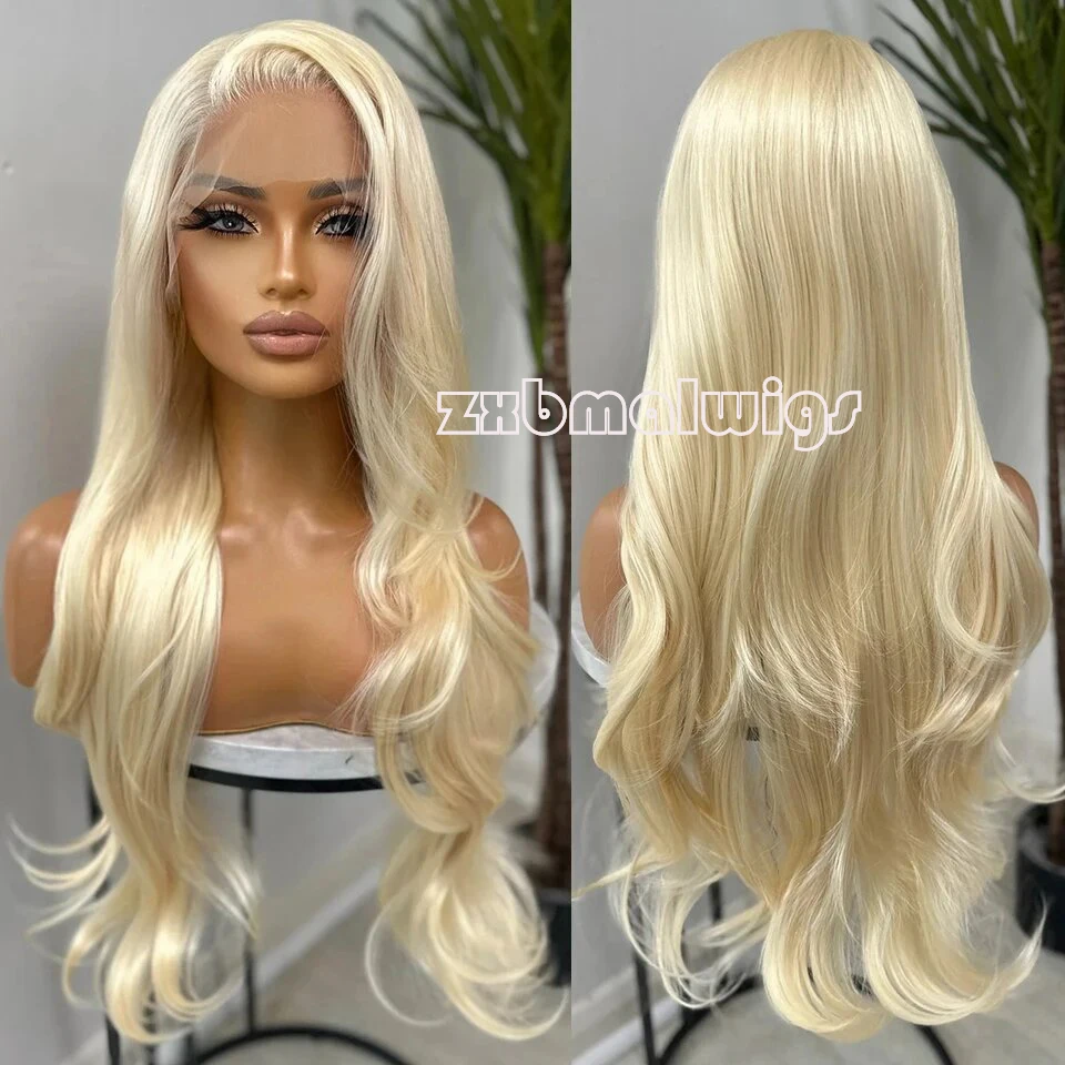 MXWIGS Synthetic Hair 613 Blonde Color Soft Wave 13X4 Lace Front Wig For Women Glueless Preplucked  Heat Resistant  Cosplay