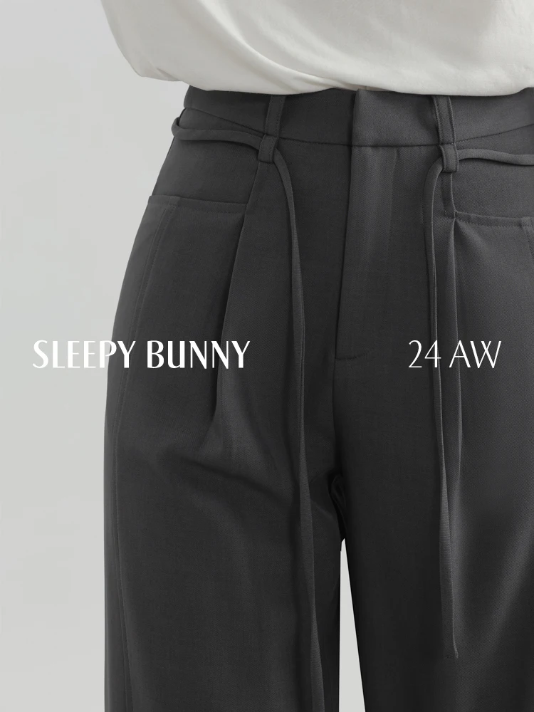 Elegant High Waist Wide Leg Pants Tie Waist Pleated Trousers Loose Straight Leg Long Pants for Women Casual Chic Slimming Outfit