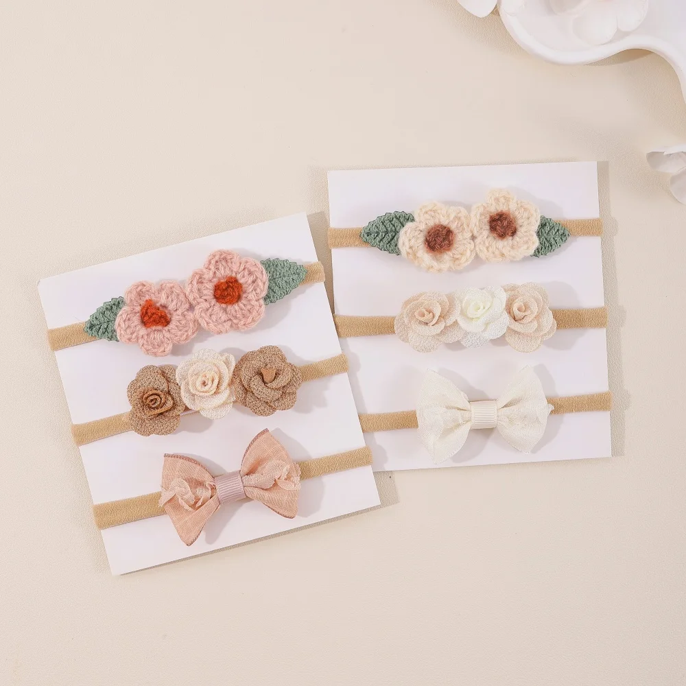 Crochet Flower Baby Headbands Cute Bows Nylon Hairbands for Newborn Baby Headwear Handmade Soft Elastic Hair Accessories