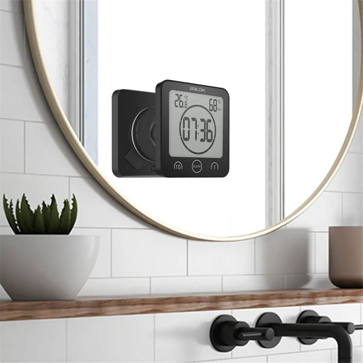 Imagem -05 - Impermeável Lcd Digital Relógio de Parede com Ventosa Termômetro Higrômetro Alarme Temporizador Banheiro Cozinha Decorações Home