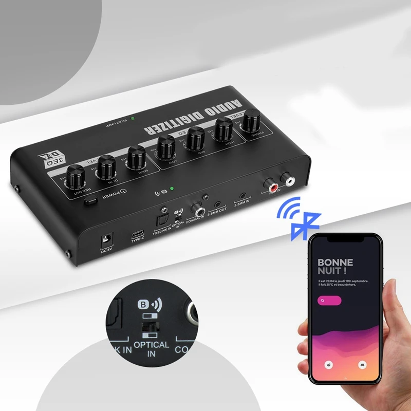 Digital To Analog Audio Converter Type-C /Bluetooth/Optical Fiber/Coaxial Connection Audio Amplifier Live Tuning