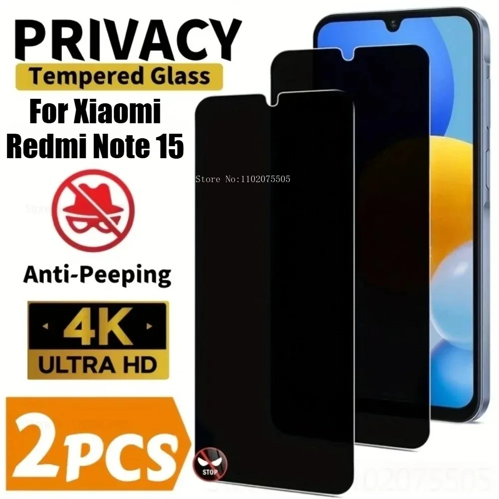 2 Stück Anti-Spy Vollbild-Displayschutzfolie für Redmi Note 14 5G 13 12 Pro 14S 12S 11S Gehärtetes Glas für Redmi 15C 14C 13C 13 12C 10A