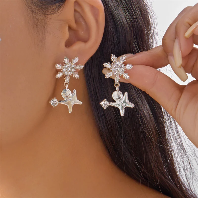 Christmas Cartoon Gingerbread Stud Earrings for Women Cute Snowman Santa Elk House Zircon Drop Earring Festival Party Jewelry