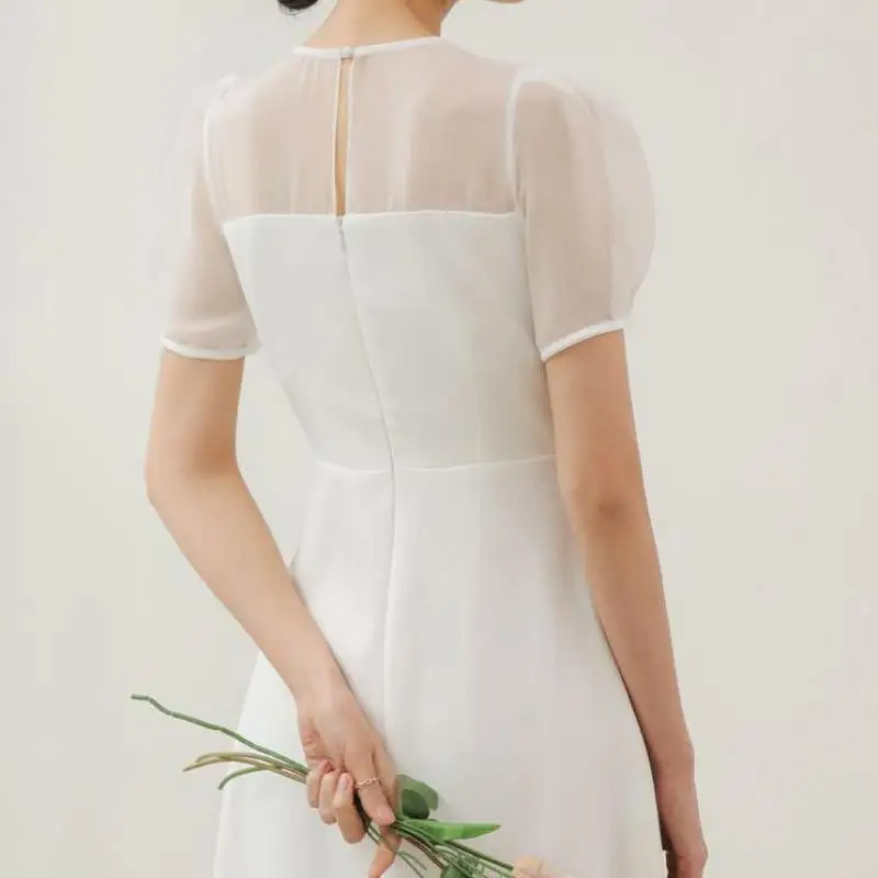 Illusion O-neck Wedding Dress New Simple Bridal Dress With Short Sleeve Elegant Ankle-length A-line Evening Dresses Customized