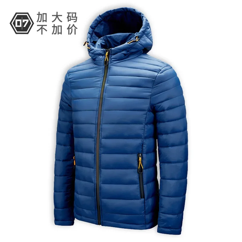 Men's Autumn and Winter New Lightweight Stand Collar Cotton Jacket, Solid Color Leisure Multi-pocket Zipper Hooded Padded Jacket