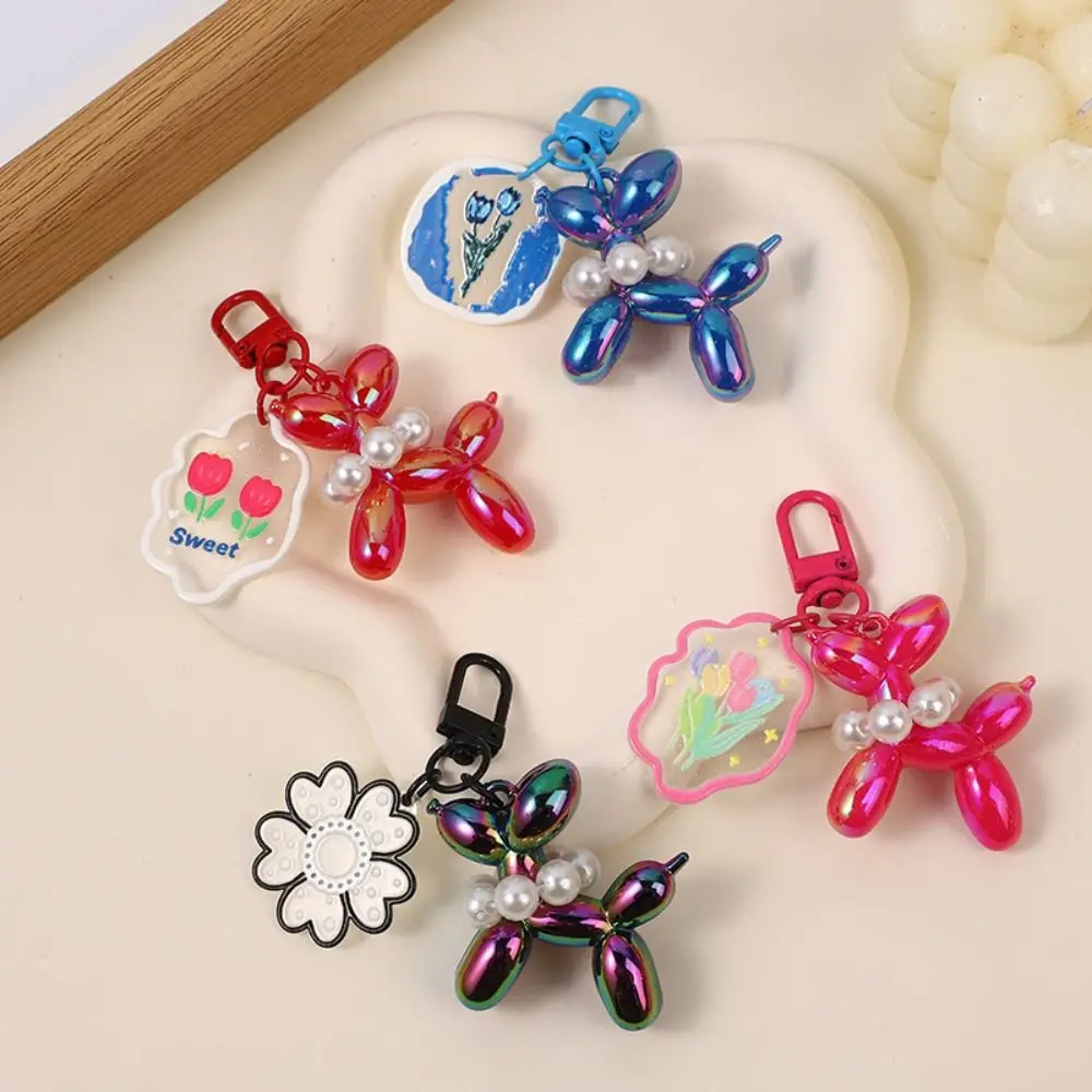 Kawaii Kawaii Jelly Dog Balloon Keyring Cute Acrylic Puppy Keychain Sweet Colorful Tulip Pendant Toys