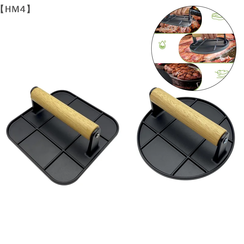 Чугунный пресс для гамбургеров премиум-класса, пресс для мяса, пресс для сэндвичей, с деревянной ручкой, для гриля сэндвичей и сочных, хрустящие гамбургеры