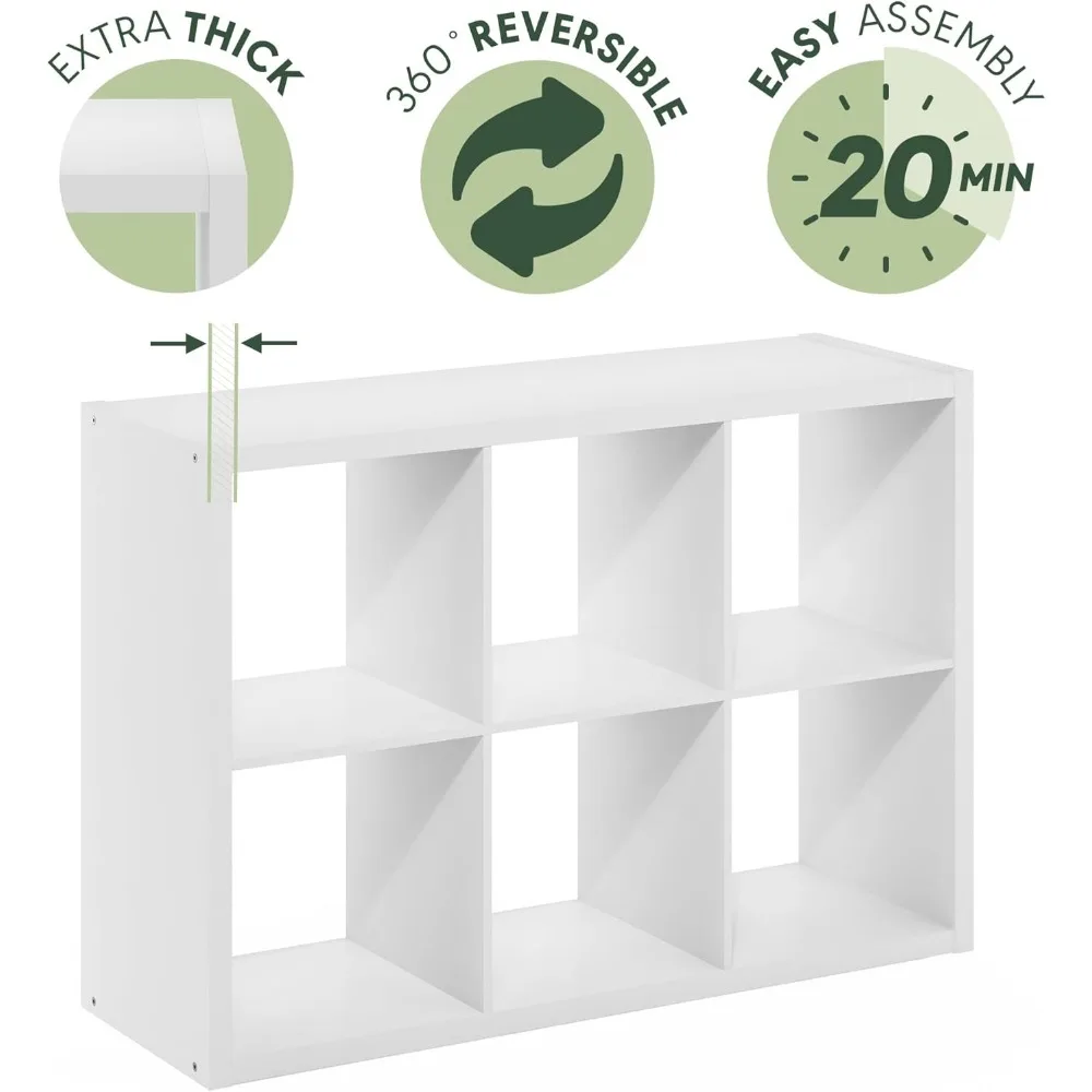 Estante reversível de 6 cubos, branca, 14,6x44x30 polegadas, para sala de estar, quarto, escritório