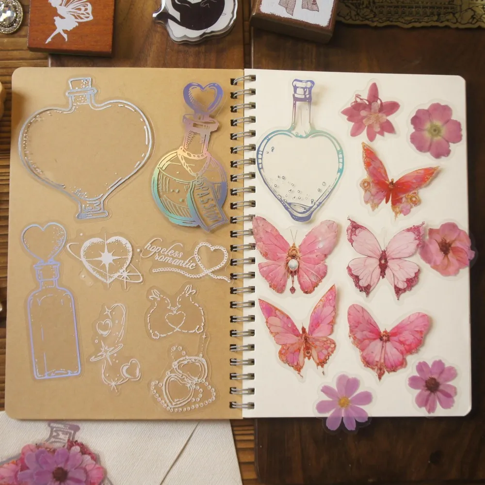 

38pcs Bottle for Catching Butterfly Style Transparent Sticker Scrapbooking DIY Gift Packing Label Gift Decoration Tag