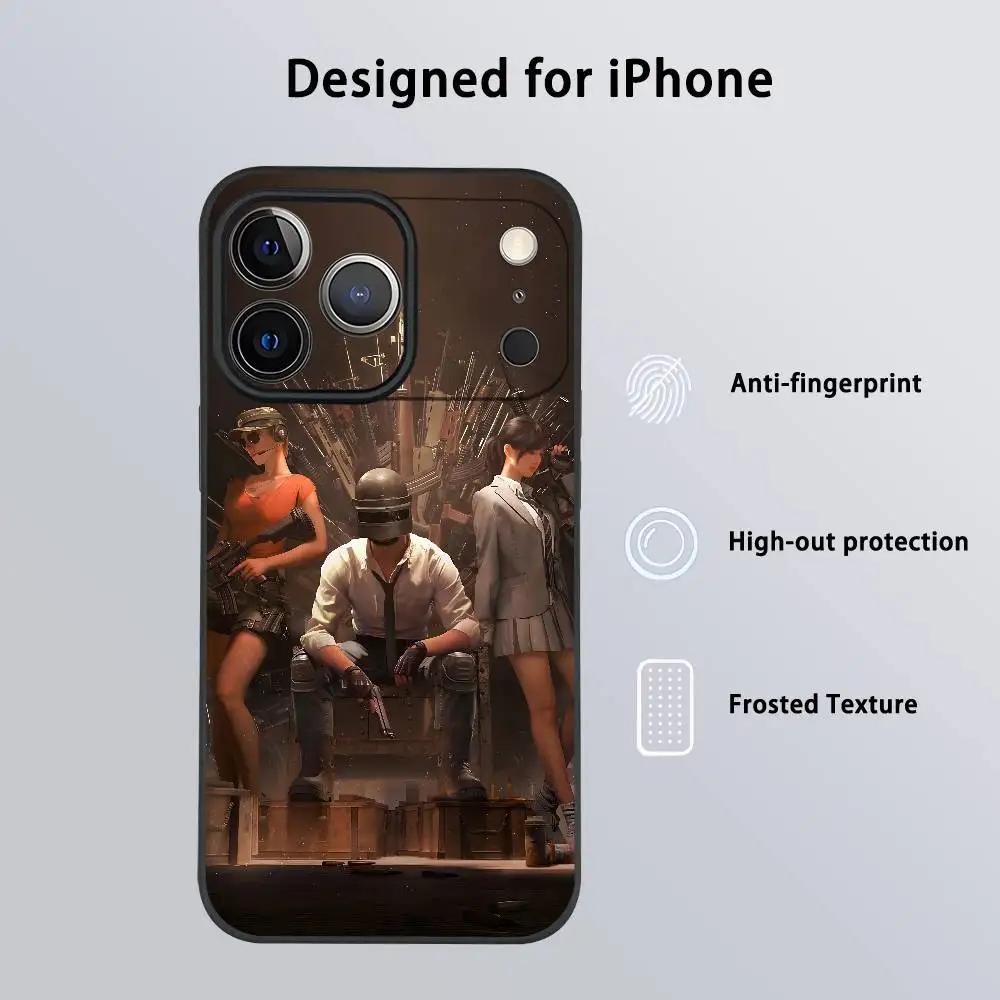 لعبة فيديو P-PUBG Battlegrounds جراب هاتف آيفون 17 16 15 14 13 12 11 Pro Max Plus Mini أسود متجمد لينة شل Funda