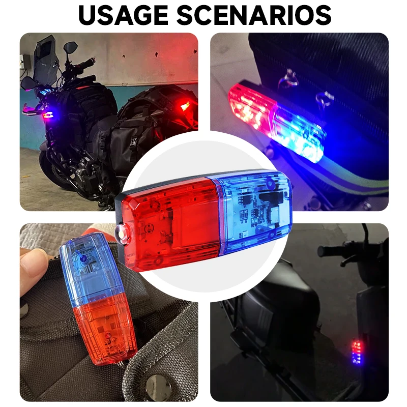 Red Blue LED Shoulder Clip Light Warning Outdoor Safety Emergency LED Work Light Lamp USB Rechargeable Portable Flashlight Torch