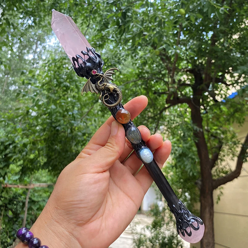 

Натуральный розовый розовый кварц ручной работы, волшебная палочка, лечебное украшение для домашнего декора