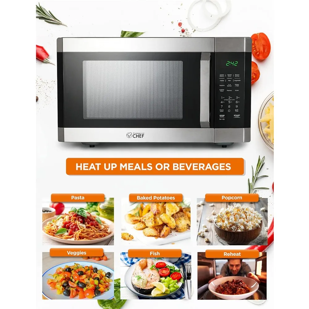 1.6 Cubic Foot Microwave with 10 Power Levels, Small Microwave with Pull Handle Child Safety Lock, 1100 Watt Microwave