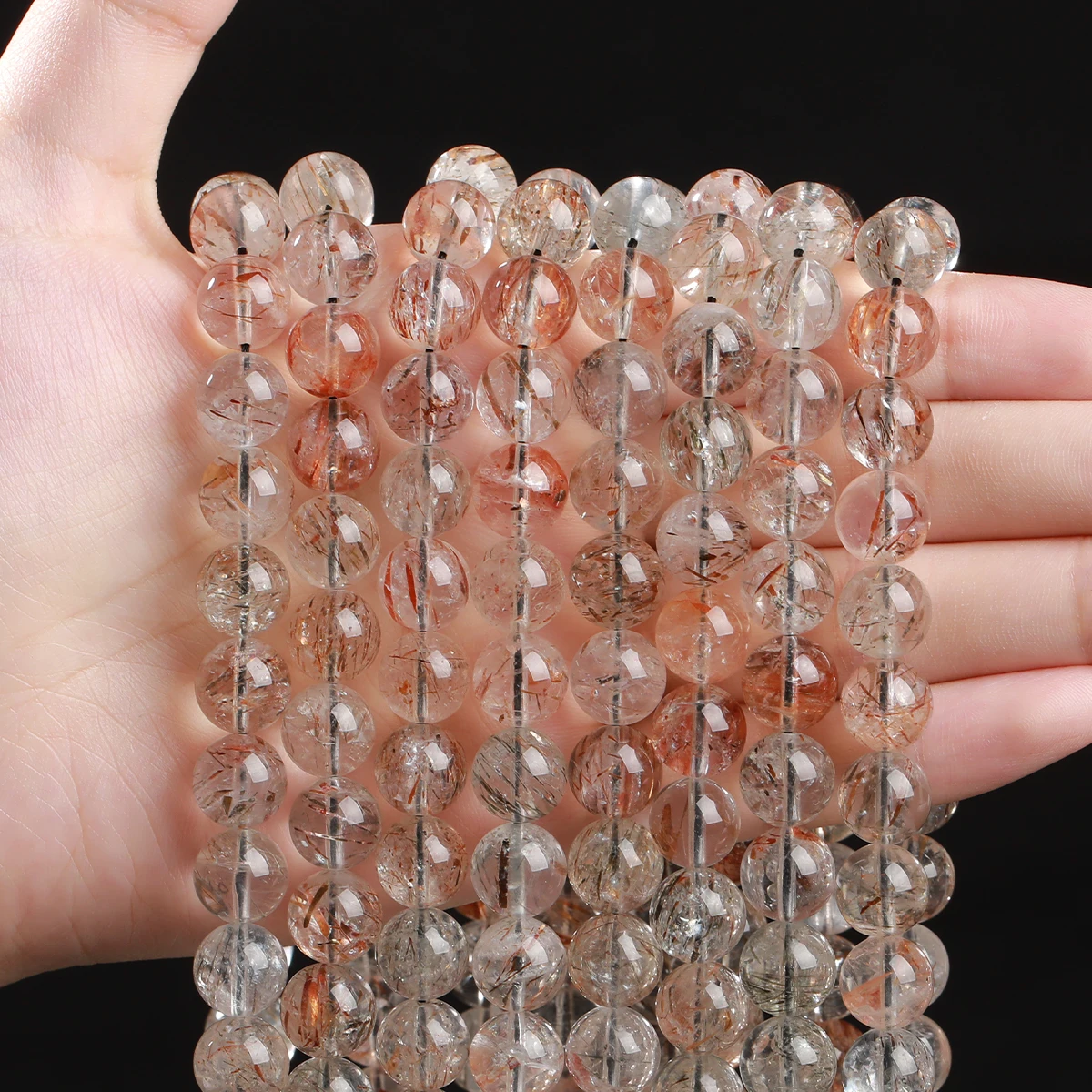 الحجر الطبيعي الجليد الأسود سوبر سبعة Rutilated الكوارتز حبة فضفاض خرزة مباعدة لصنع المجوهرات عقد دي اي واي سوار الإكسسوار