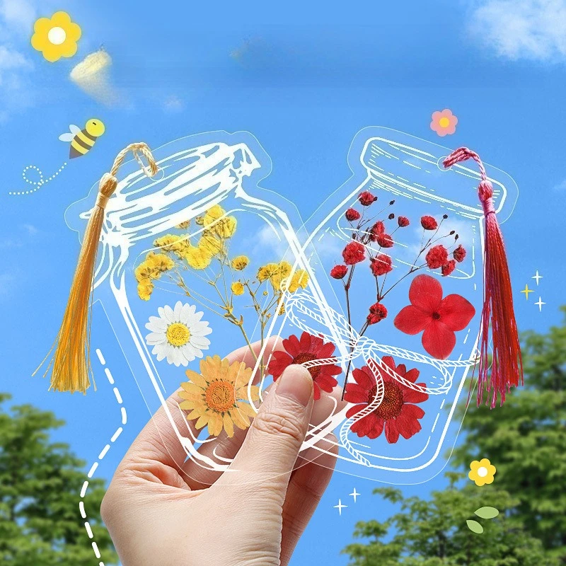 Gift Flower Bookmark  Material Transparent Specimen Homemade Plastic Embossed Plant Sticker Bottle Primary School Student Gift
