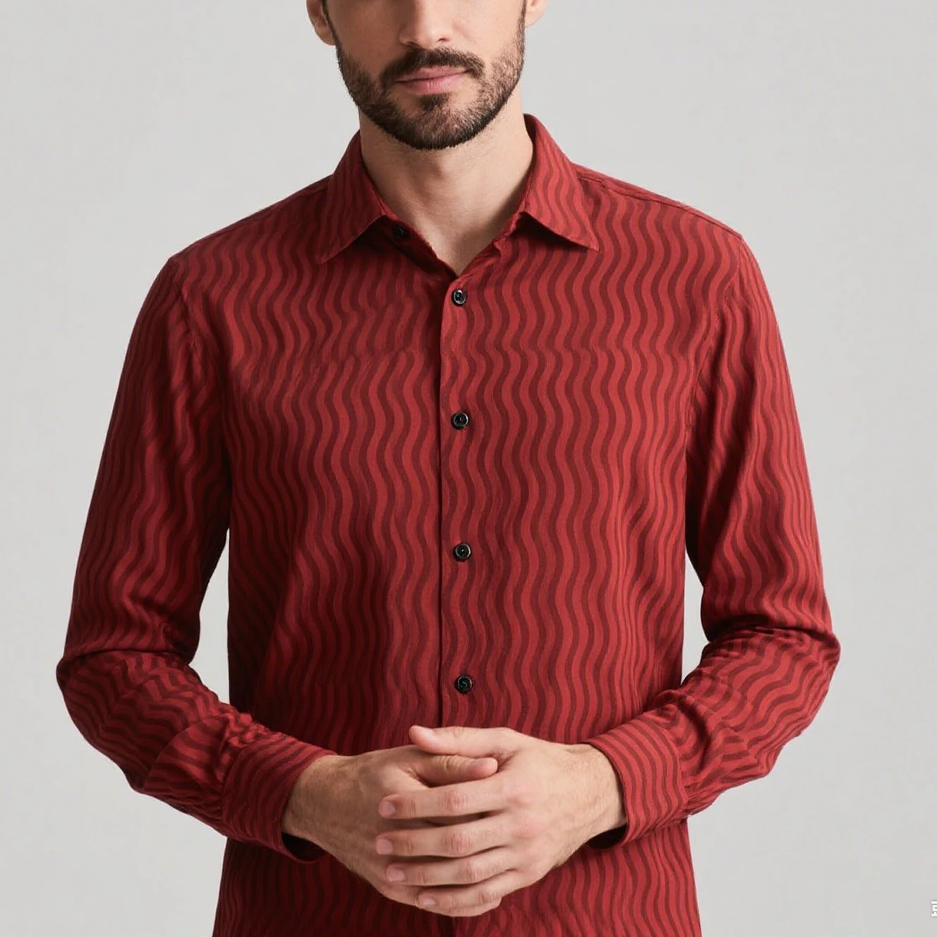 

Men's new simple business fine-line wave graphic shirt long-sleeved lapel soft comfortable fabric shirt street vacation clothes