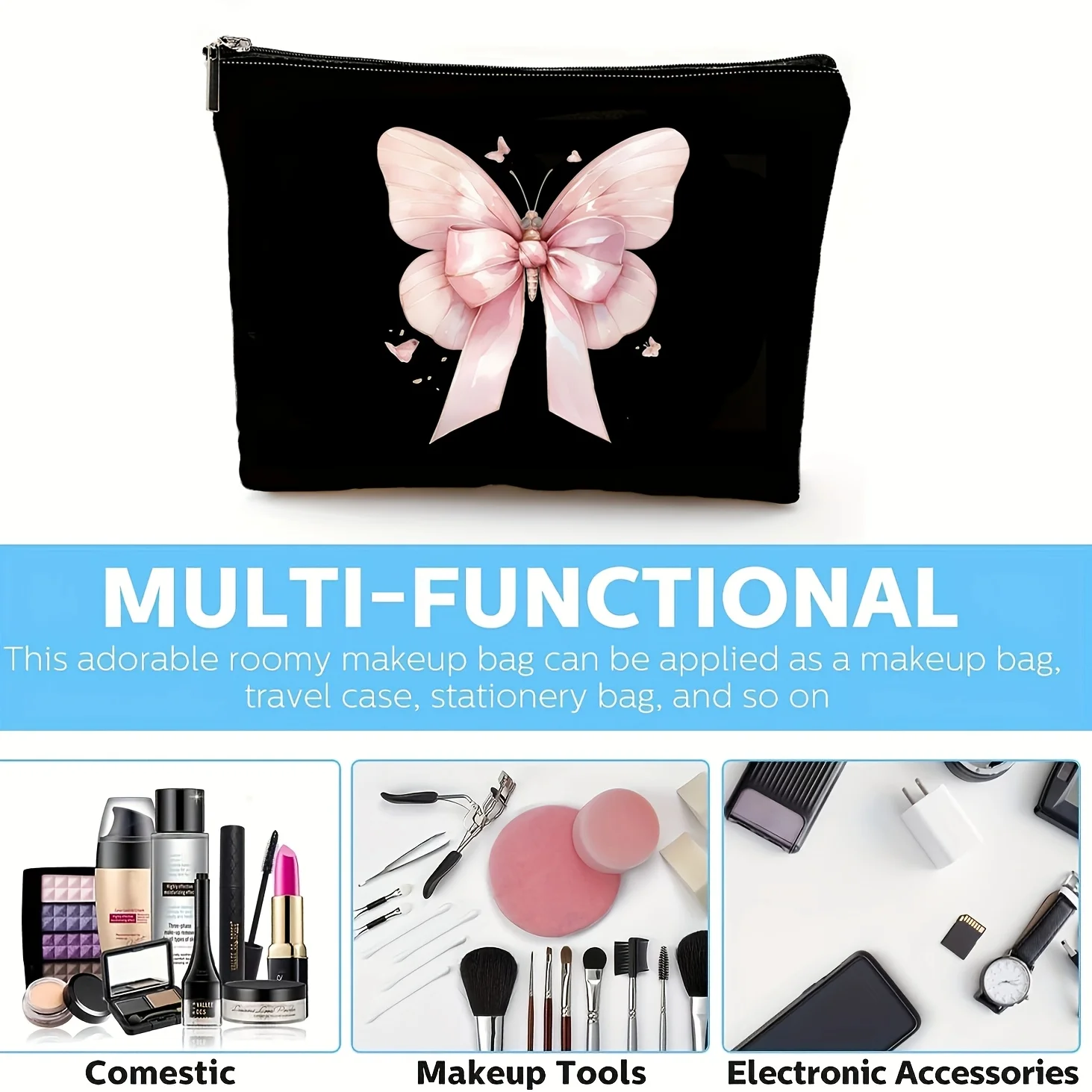 Trousse de maquillage à motifs d'arc APink - pochette multifonctionnelle à fermeture éclair, sac de rangement de bijoux, petit sac de rangement à fermeture éclair de voyage parfait.