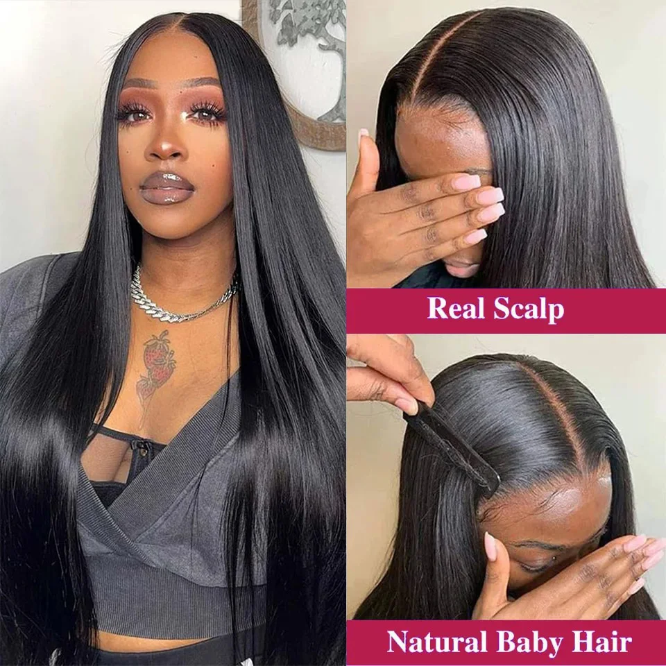 V parte perucas de cabelo humano 100% em linha reta perucas de cabelo humano sem deixar para fora sem costura sem cola 200 densidade natural preto iniciante amigável