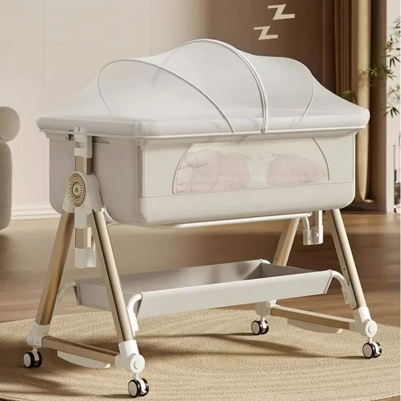 سرير أطفال محمول بارتفاع قابل للتعديل - سرير نوم مشترك قابل للطي وقابل للتحويل إلى السرير والجانب لحديثي الولادة والرضع #1