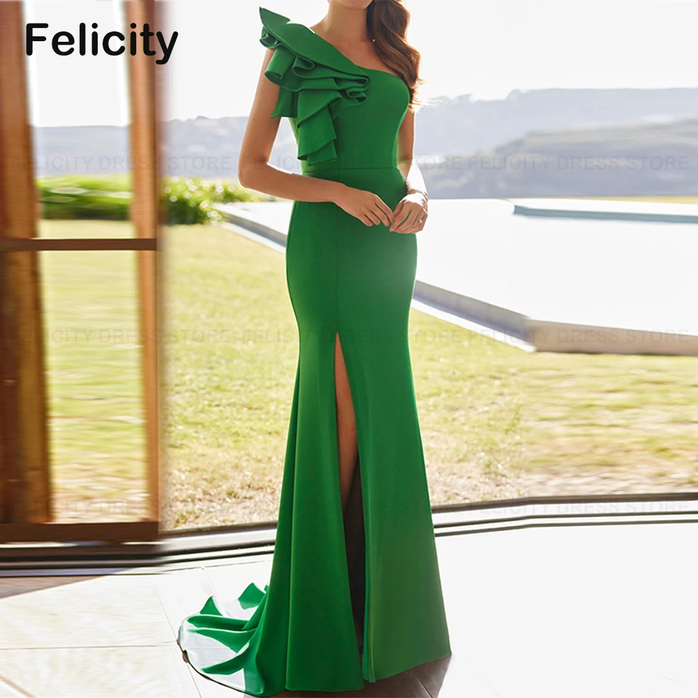 Elegant Mother of the Bride Dresses 2023 Sheath One-Shoulder Wedding Guest Dresses Side Slit Floor-Length Formal Occasion Gowns